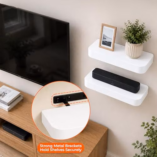 Innoteck Set of 2 White Oak Floating Wall Shelves with Rounded Edges, 40 cm – 3