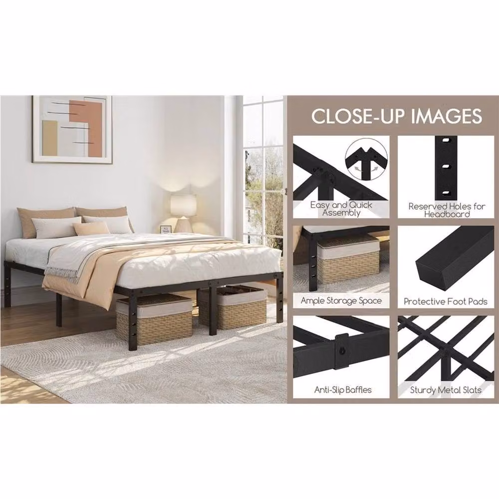 PAWNORA Metal Platform Bed Frame, Black, W/D/H: 150 x 200 x 36 cm – 4