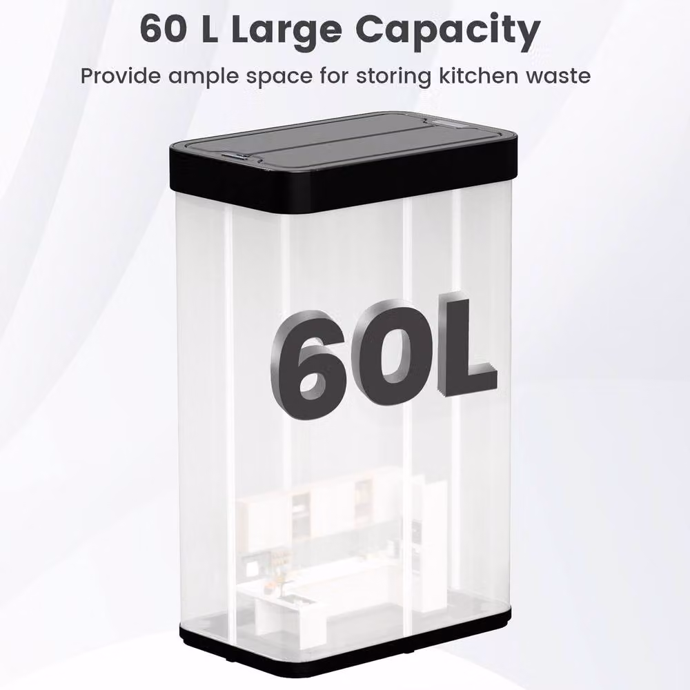 Costway 60L Infrared Motion Sensor Trash Can with Wing Lids and Soft Close, Black Stainless Steel – 9
