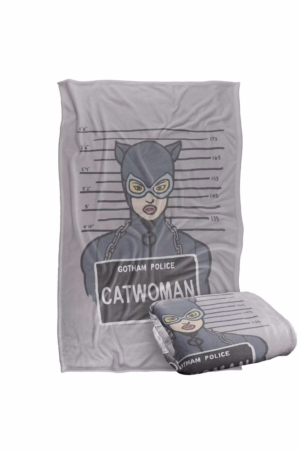 Warner Bros. Batman The Catwoman Mugshot Super Soft Silky Touch Throw Blanket in Grey and Multicolour, Large – 2