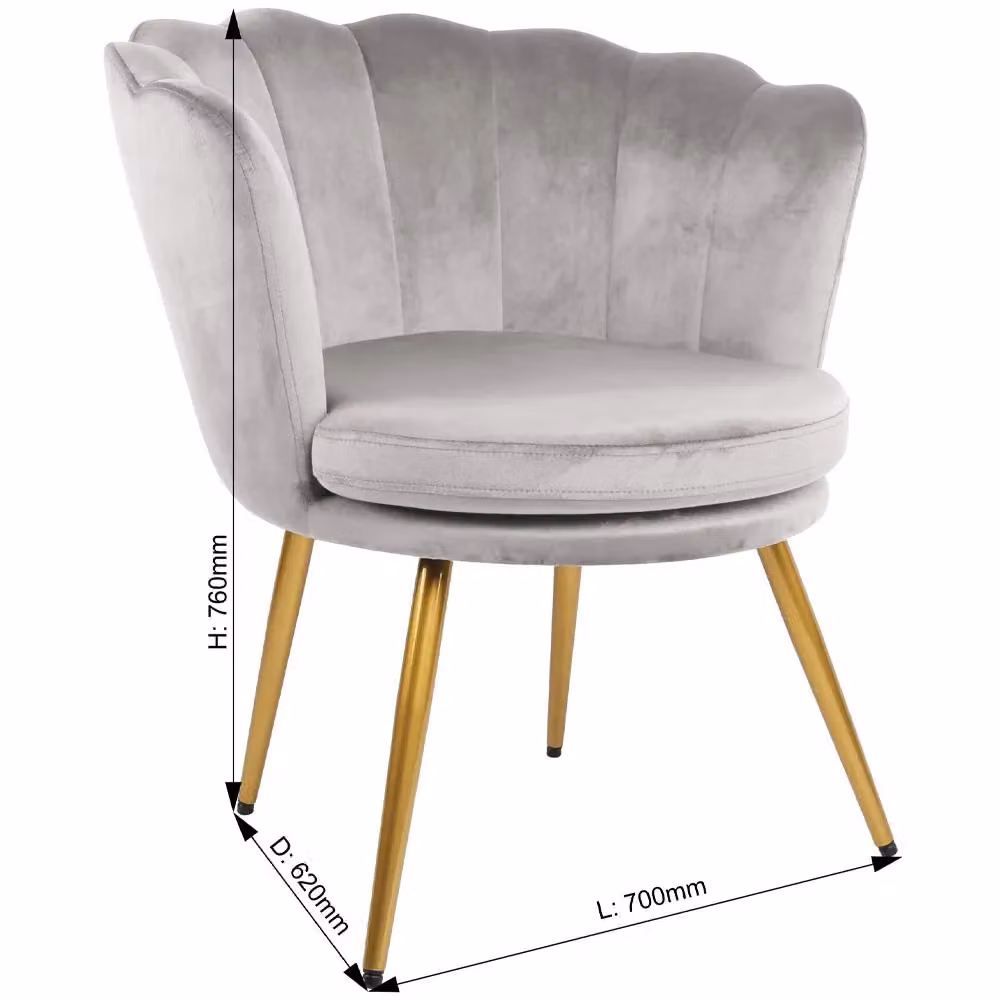 Genesis Flora Velvet Accent Chair with Petal Back and Armrests in Light Grey – 2