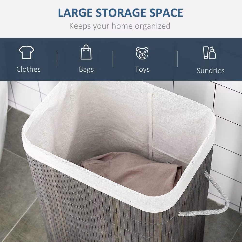 STILVORA Collapsible Fabric Laundry Basket with Lid and Handles in Grey – 2