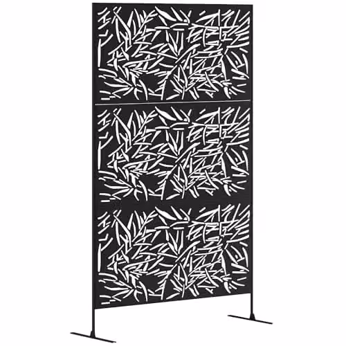 Outsunny Freestanding Metal Decorative Garden Privacy Screen, Black, H: 198 cm, W: 122 cm, D: 45 cm – 1
