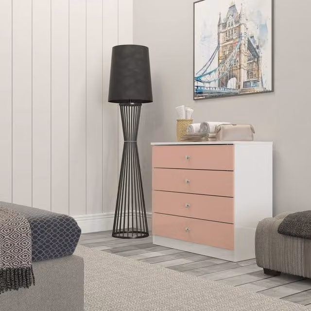 Seconique Denver 4 Drawer Chest in Pink Glossy Finish