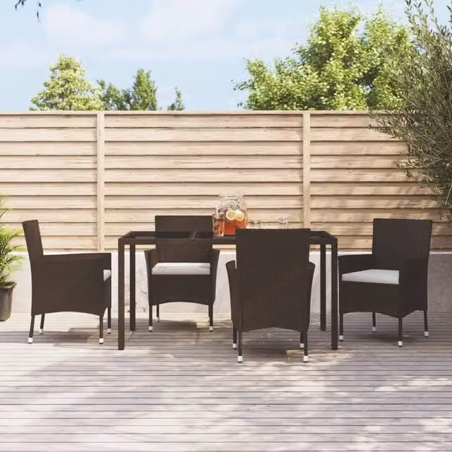 Berkfield Home Set of 4 Brown Poly Rattan Garden Chairs with Cushions – 1