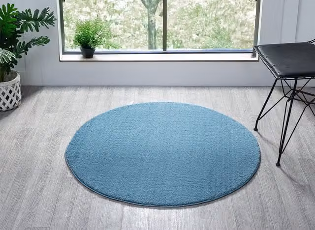 Desire Rugs Petrol Blue Plain Square Low Pile Washable Area Rug, W: 100 cm x L: 100 cm