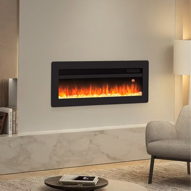 Livingandhome Black Electric Fireplace, Recessed, Wall Mounted or Freestanding, Width: 101.6 cm
