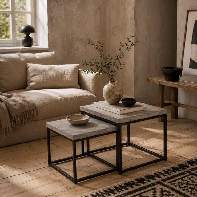 Wyld Haus Keco Set of 2 Grey Nesting Coffee Tables with 3.5cm Thick Composite Tabletops – 1