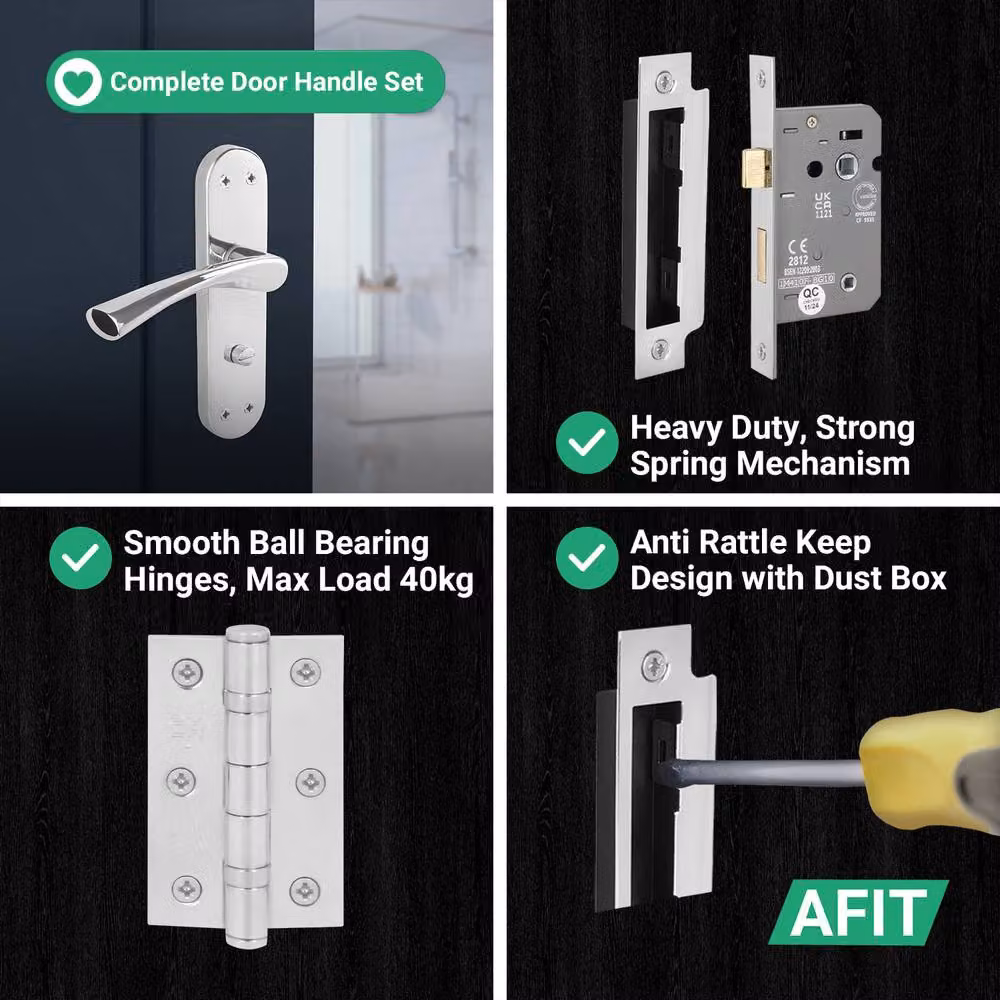 AFIT Chrome Twist Bathroom Handle WC Lock with Hinges in Metallic Silver, W/D/H: 15.0 x 15.0 x 1.75 cm – 3