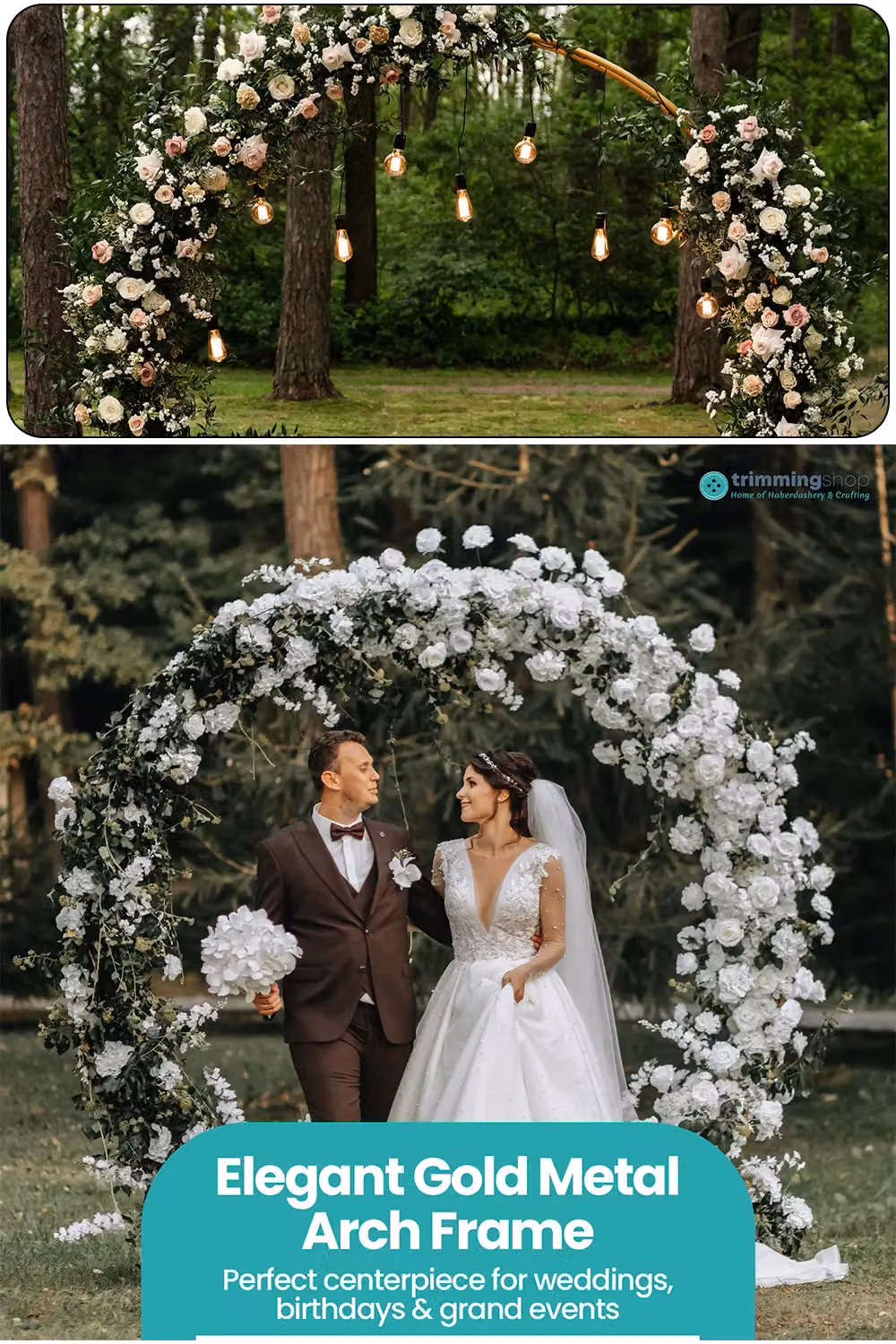 Neel Blue Gold Metal Round Arch Backdrop Stand for Party and Wedding Decorations, H 2.6 m x W 2.2 m – 4
