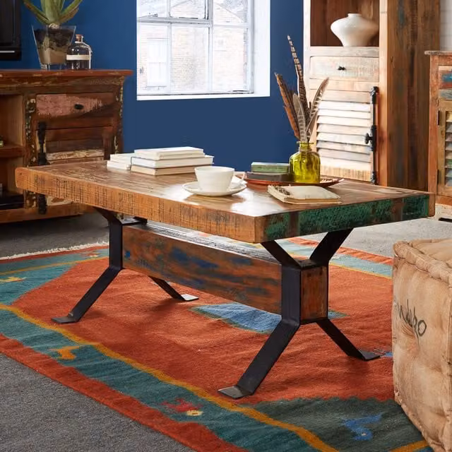 IH Design Modern Rectangular Reclaimed Wood Coffee Table in Multicolour and Black