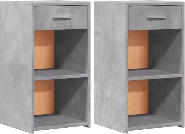 Berkfield Home Set of 2 Modern Bedside Cabinets in Concrete Grey, W/D/H: 35 x 34 x 65 cm