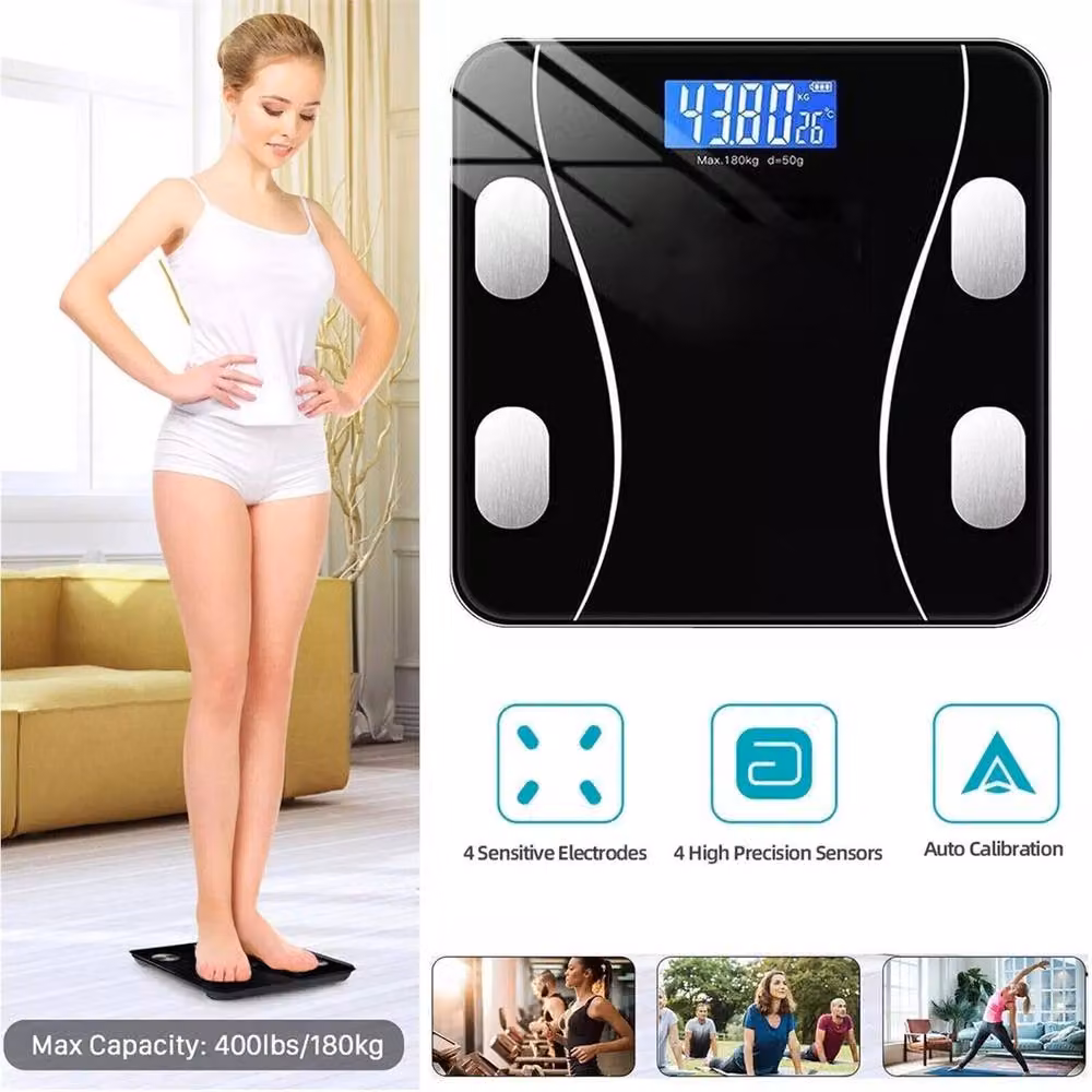 Nordara 2025 Digital Bathroom Scales with LCD Display, Black, 180kg Capacity – 5
