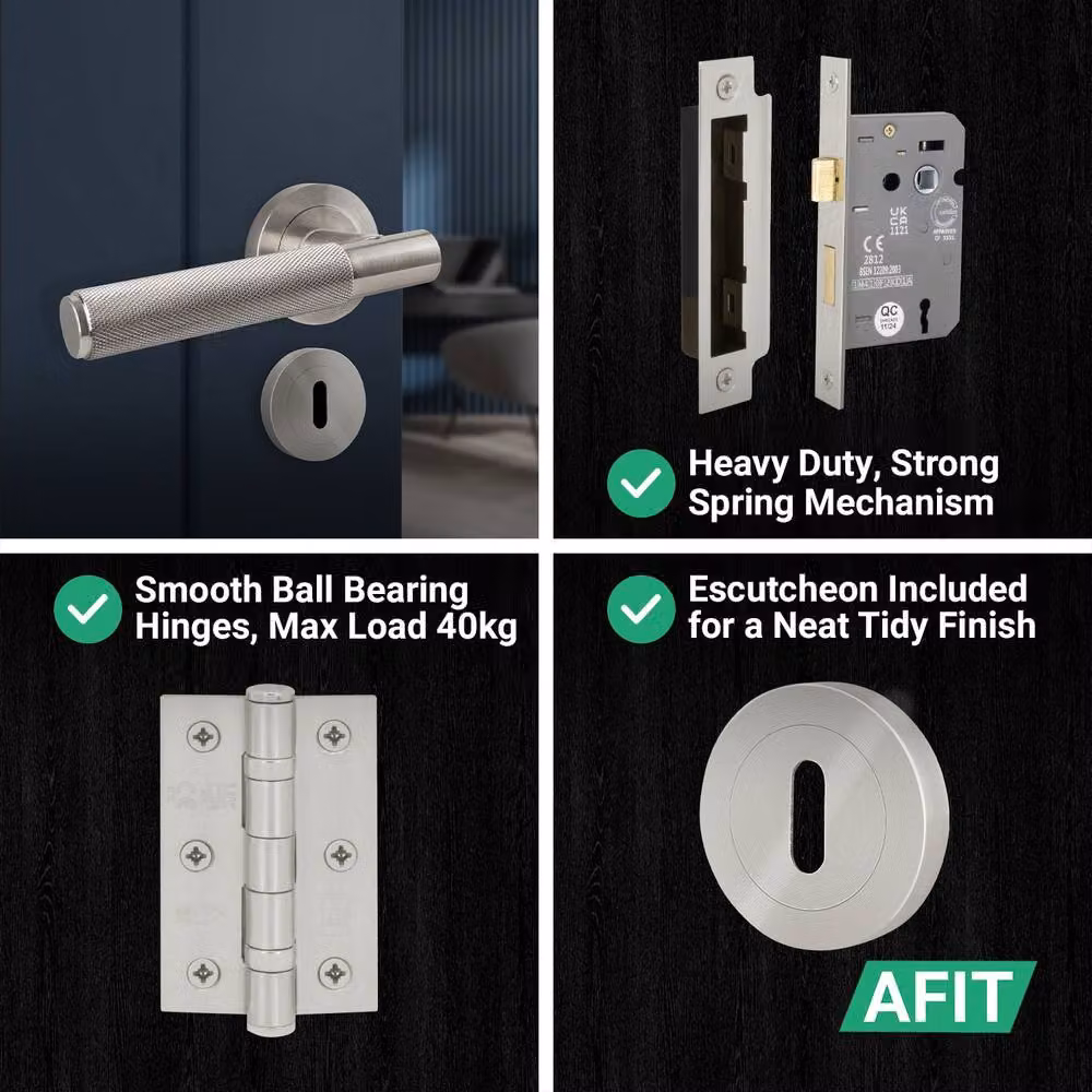 AFIT Satin Nickel Round Rose Door Handle with Key Lock and Hinges, Silver, W/D/H: 150 x 150 x 5.8 mm – 4