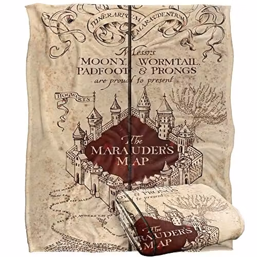 Warner Brothers Harry Potter Marauder's Map Fleece Throw Blanket, White and Multicolour, W/D/H: 152 x 127 cm