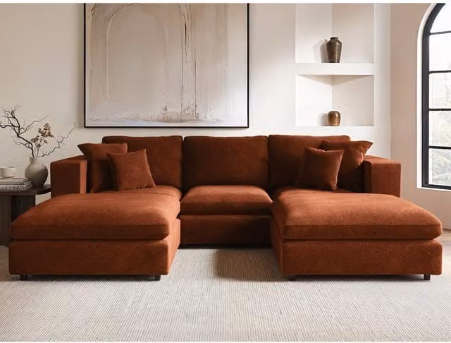 SolaceCo Asher U Shape Chenille Upholstered Sofa Bundle in Burnt Orange