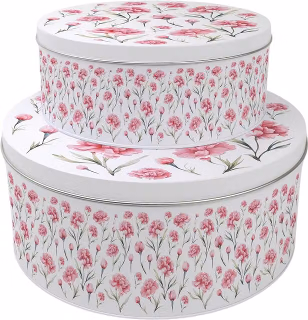 Purely Home Round Multicoloured Carnations Cake Tin Set in Pink and White