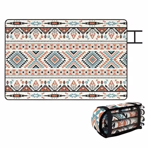 Outsunny Multicolour Ethnic Graphic Picnic Blanket with Integrated Strap, W: 300 cm, D: 200 cm – 1
