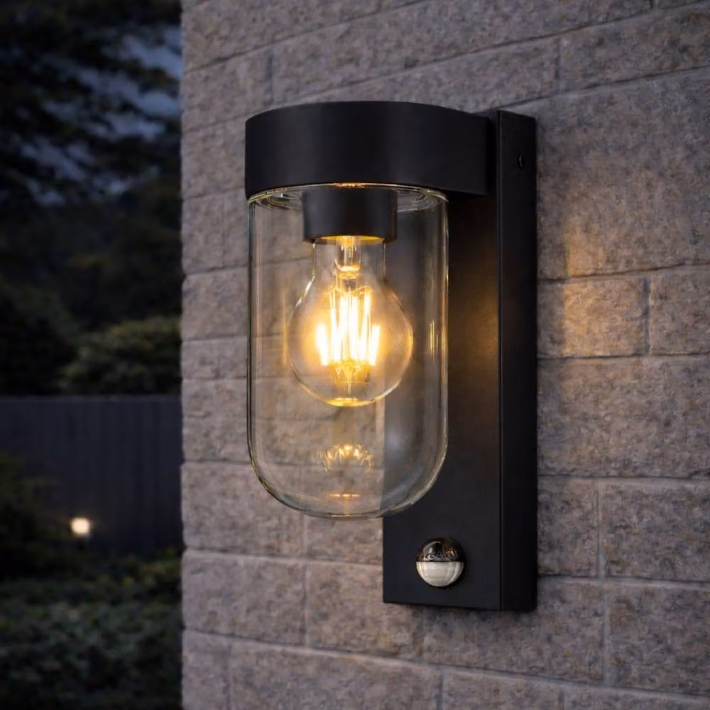 CGC Lighting Rowan Black Outdoor Wall Lantern with PIR Motion Sensor and Glass Diffuser – 2