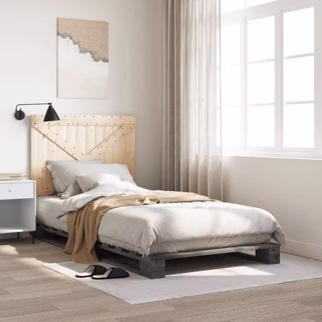 Berkfield Home Grey Rustic Solid Pine Bed Frame W/D/H: 100 x 200 cm