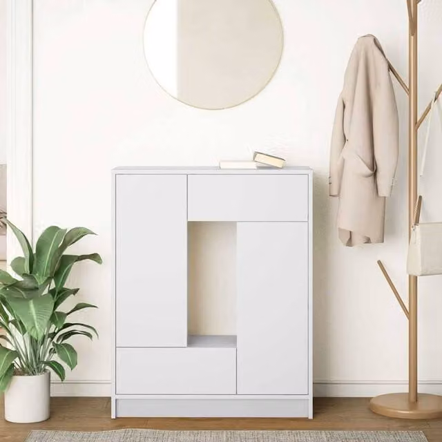 Berkfield Home Modern Sideboard with Drawers and Doors in White, W/D/H: 73 x 31 x 90 cm