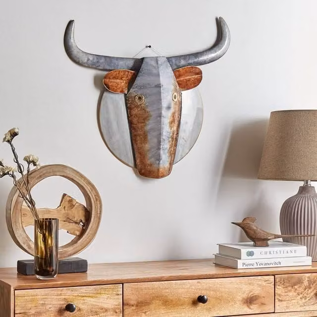 Wyld and Coco Handmade Metal Animal Wall Art in Grey with Copper Accent – 1