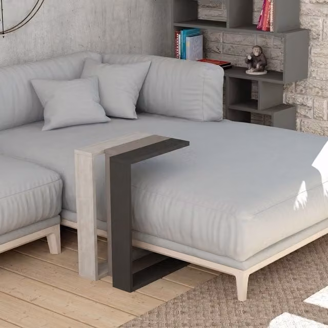 Decortie Muju Modern C-Shape Side Table in White, W/D/H: 40 x 30 x 57 cm