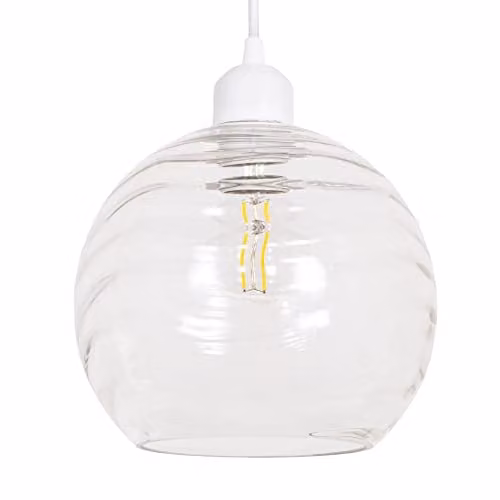 Happy Homewares Modern Circular Ribbed Glass Pendant Lamp Shade in Transparent, Diameter: 20 cm