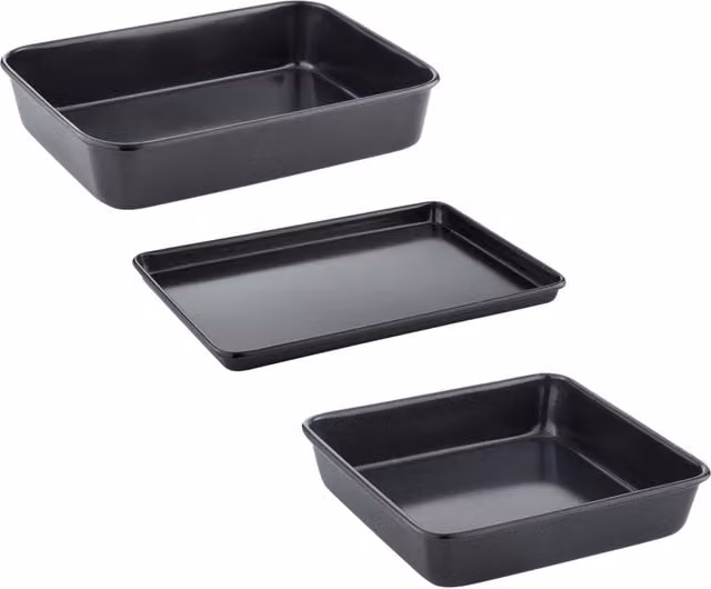 Tower 3 Piece Non-Stick Square Steel Bakeware Set in Grey and Black
