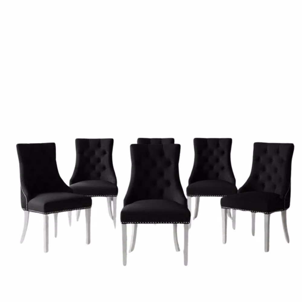 Home Luxe Interior Set of 6 Majestic Hudson Black Leather Lion Knocker Dining Chairs – 3