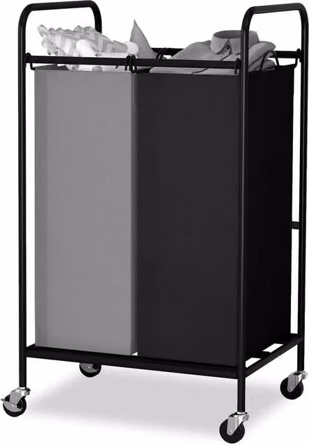 Nordara 2 Section 80L Laundry Sorter Cart with Removable Fabric Bags in Black – 1
