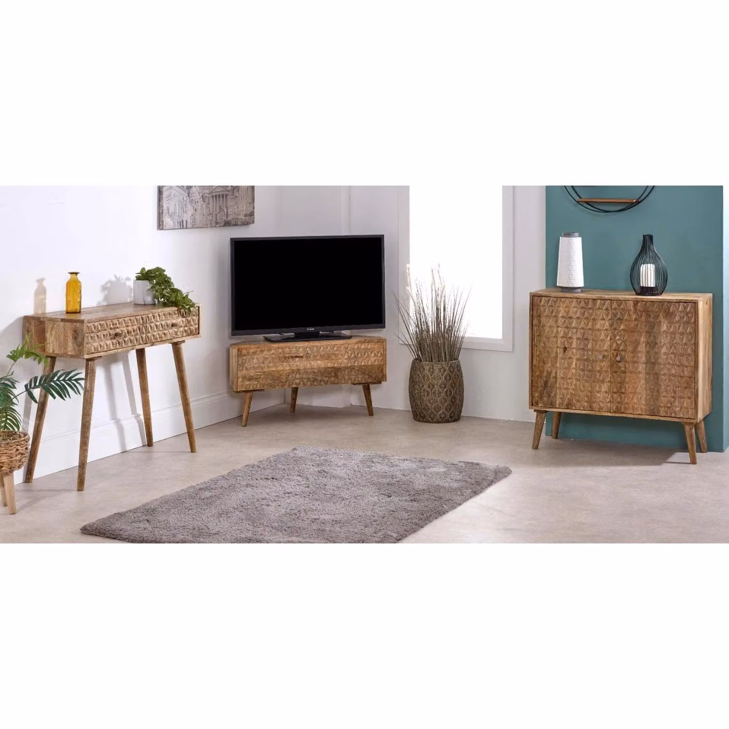 IH Design Ryleylight Mango Wood Console Table with 2 Drawers in Natural, W/D/H: 90 x 35 x 76 cm – 2
