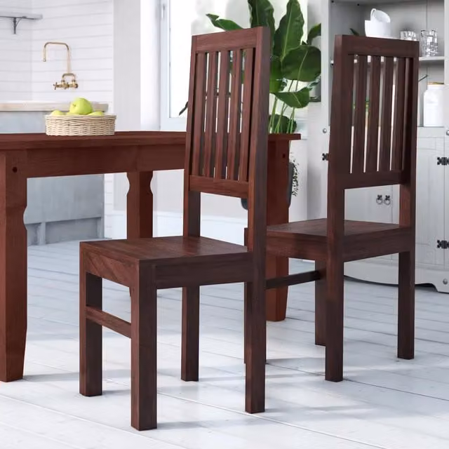 IH Design Set of 2 Modern Mango Wood Dining Chairs in Brown