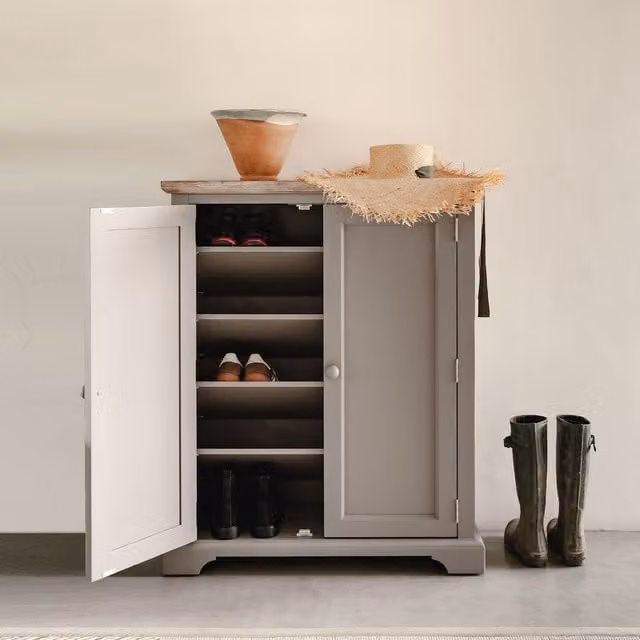 Florence Shoe Storage Cabinet in Grey Acacia Wood, W/D/H: 110 x 36 x 90.5 cm