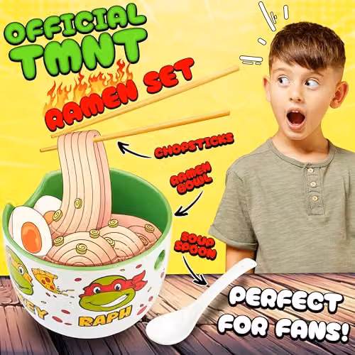 Get Trend Teenage Mutant Ninja Turtles Ramen Bowl Set, Multicolour Ceramic Bowl with Spoon and Bamboo Chopsticks, 600ml – 2