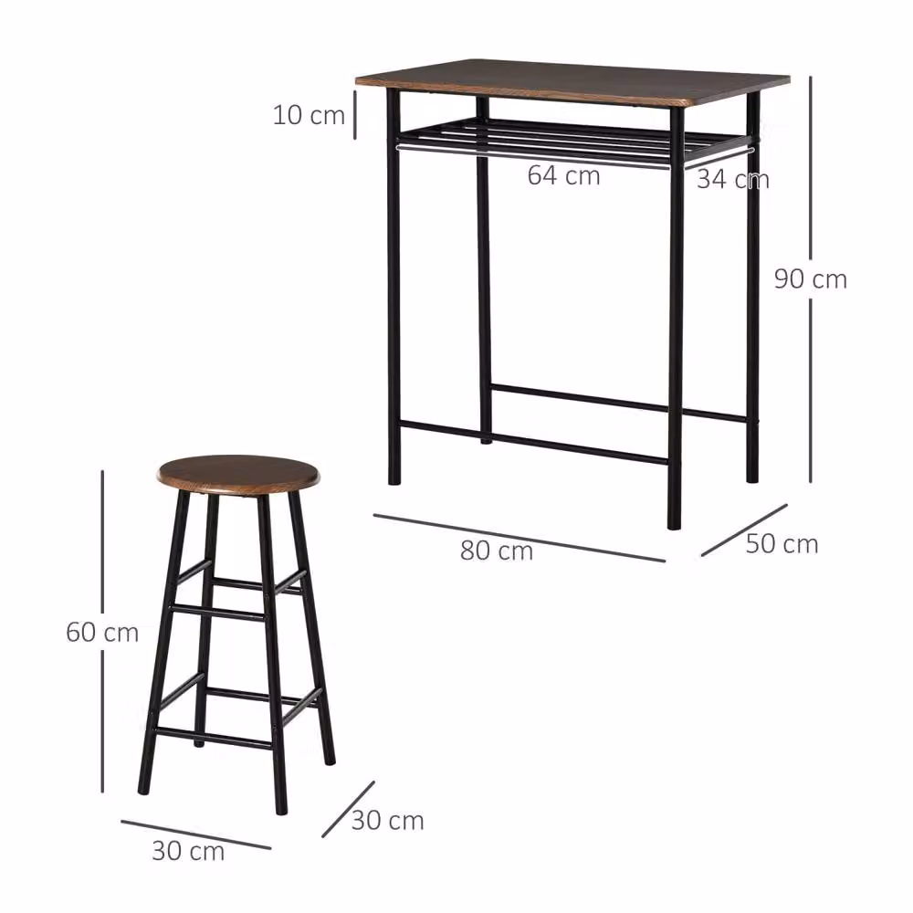 Wyld Haus Yoliba 3 Piece Breakfast Bar Table and Stool Set in Black and Oak – 4