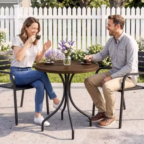 Outsunny Round Garden Side Table with Metal Frame, Brown – 5