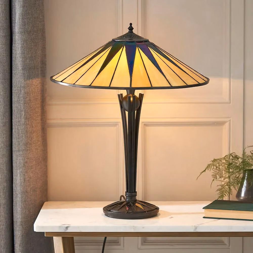 Loops Tiffany Glass Table Lamp in Black and Multicolour with Round Shade – 2