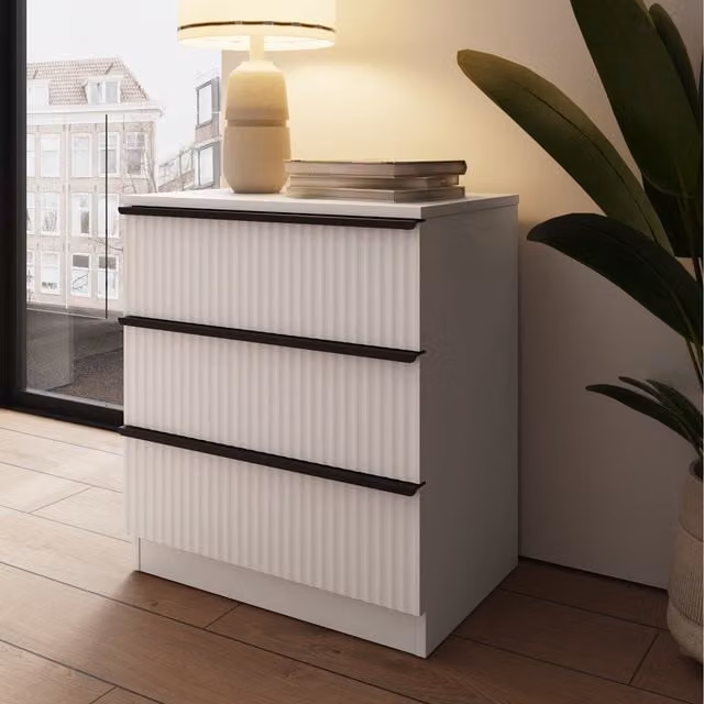 FWStyle 3 Drawer White Chest of Drawers with Ripple Effect Finish