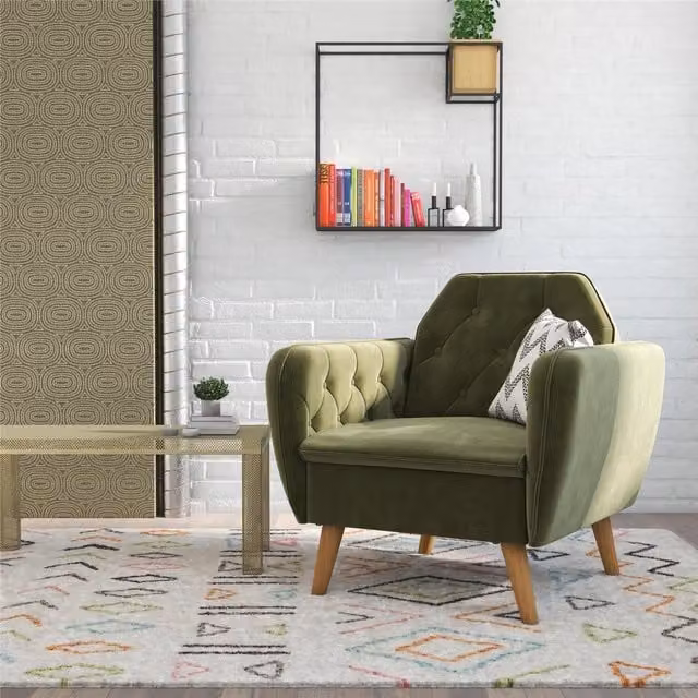 Novogratz Teresa Mid-Century Green Velvet Memory Foam Accent Chair with Armrests