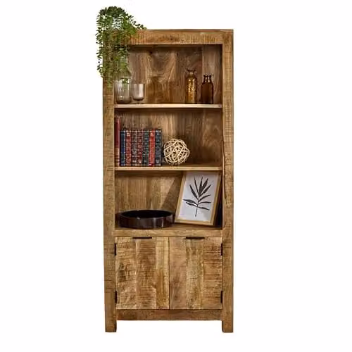 Adorable Lifestyle Surrey Brown Mango Wood Bookcase with Doors, W70 x D40 x H165 cm