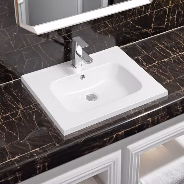 Limoge 5414 Ceramic Mid-Edge Inset Basin with Oval Bowl in White W/D/H: 60 x 45 x 13.8 cm