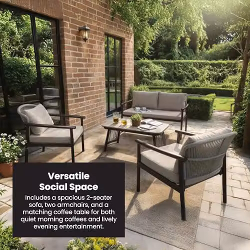Solace+Co Kyla 4 Piece Rattan Garden Furniture Set with Coffee Table in Grey and Brown – 5