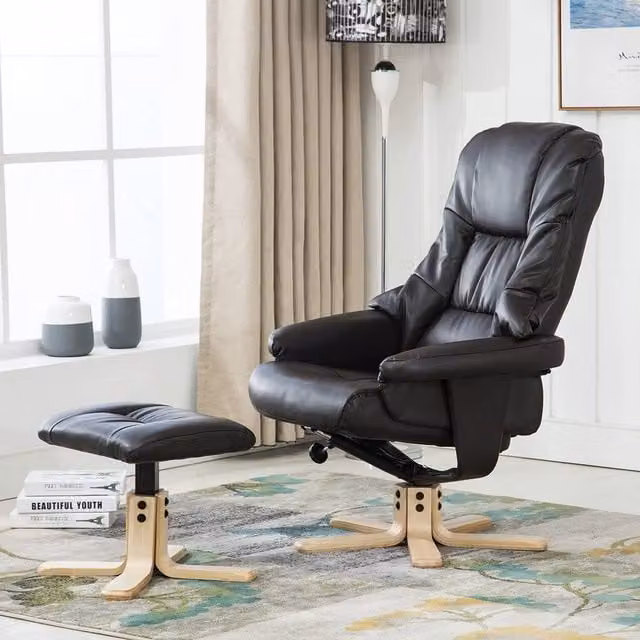 More4Homes Sorento Brown Bonded Leather Swivel Recliner Armchair with Footstool – 1