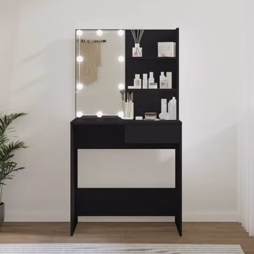 vidaXL Modern Dressing Table with Hollywood LED in Black, W/D/H: 74.5 x 40 x 141 cm – 2