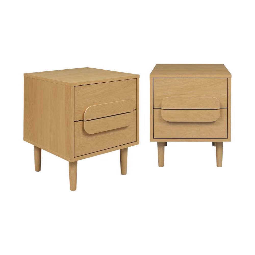 sweeek Set of 2 Vintage Wood Effect Bedside Tables with 2 Drawers in Brown and Beige – 2