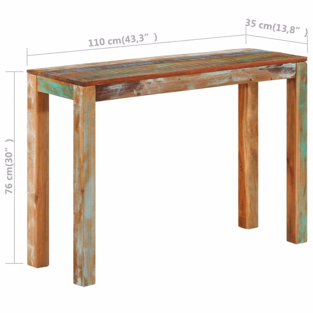 Berkfield Home Rustic Solid Reclaimed Wood Console Table W/D/H: 110 x 35 x 76 cm – 5