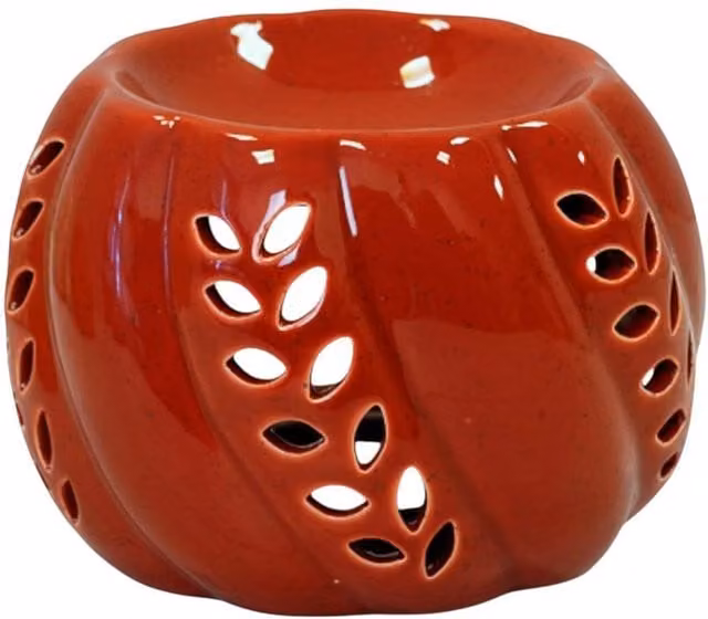 Four Candle Burnt Orange Ceramic Wax Burner with Leaf Detail, W: 14.0 cm, D: 9.0 cm