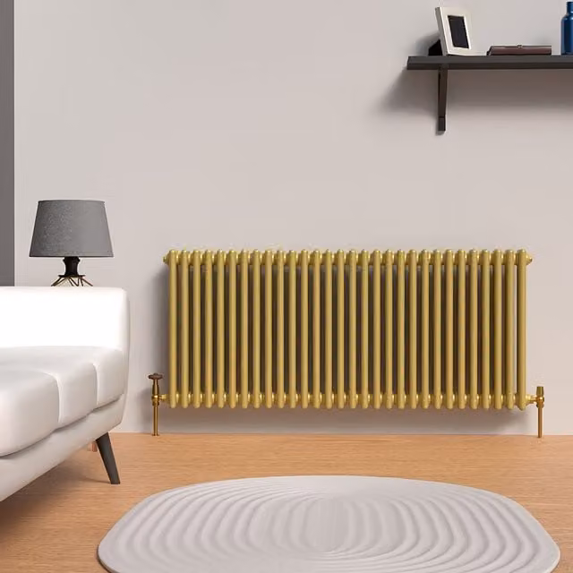 Lux Heat Horizontal Column Radiator in Metallic Gold, W: 137 cm, H: 60 cm
