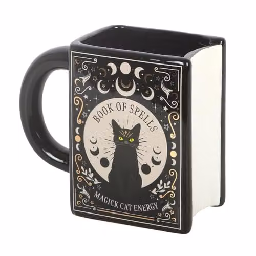 Something Different Wholesale Black Cat Magick Book of Spells Mug, Black, W/D/H: 12 x 14.5 x 6.8 cm